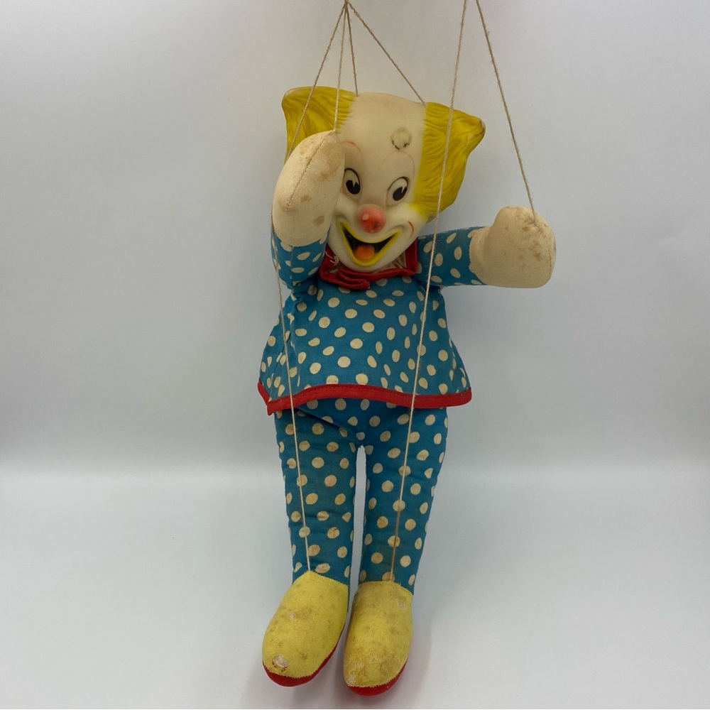 Knickerbocker Bozo The Clown Marionette 12 Inch String Puppet Vintage Toy Blue